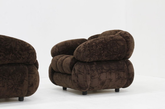 Image 1 of Set vintage italiaanse fauteuils bruin velvet jaren 70 
