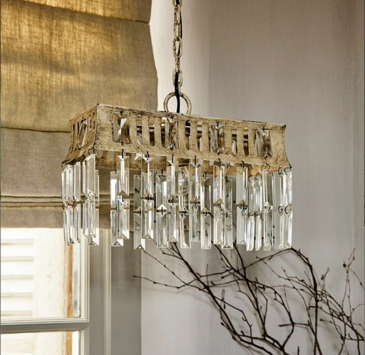 New: 2x Pendant Lamp Ocean, Chandelier With Faceted Glass