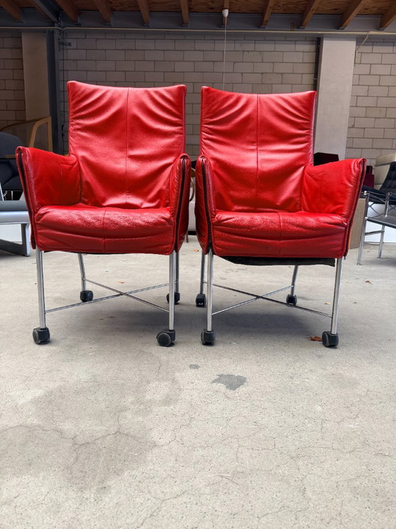 Set of 6 Montis Chaplin chairs, Gerard van den Berg (Set price), Dining chairs, Leather, Metal, Red, Modern (photo 5 of 15)