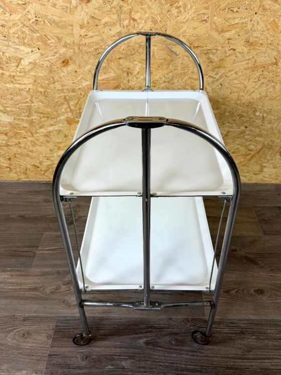 Image 1 of 1960s/70s Serving Trolley/Dinette Side Table, Space Age Design, Chrome/White