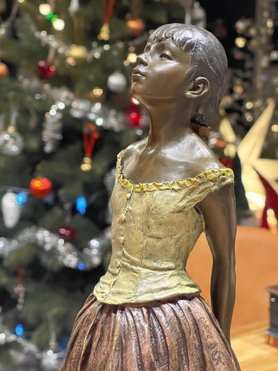 Image 1 of After Edgar Degas – Grande sculpture en bronze polychrome – Danseuse – Socle marbre – 38 cm - 5,4kg