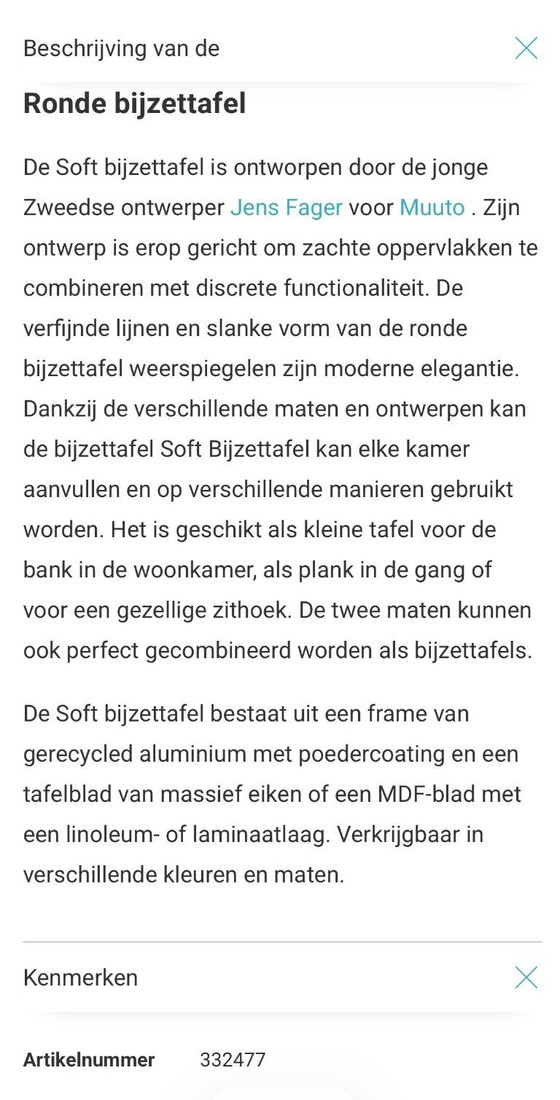 Image 1 of Muuto side table “Soft” off white Ø41 cm h40 cm. Degelijk tafeltje, gekocht 28 mrt jl bij Sale MisterDesign. Nieuw ongebruikt 