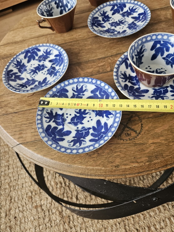 Image 1 of Antikes Tassen- und Untertassenset – Japanisches Batavia-Braun / Kapuziner (Koi-Karpfen) – Neuwertig!