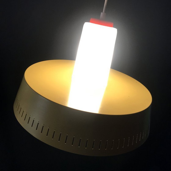 Image 1 of Hanging lamp - Opaline & Perforated Metal - Jo Hammerborg - Fog & Mørup - 1960