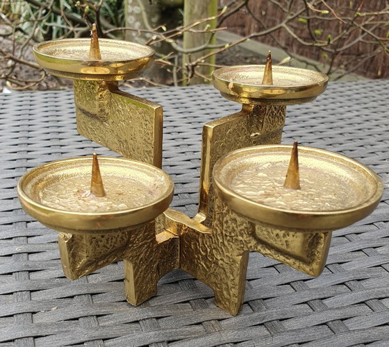 Image 1 of Vintage brutalist messing kandelaar kaarsenhouder 4-lichts