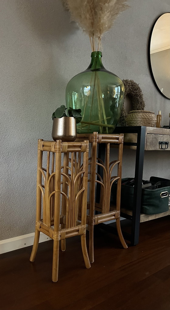 Image 1 of Two Vintage Rattan/Bamboo Plant Tables