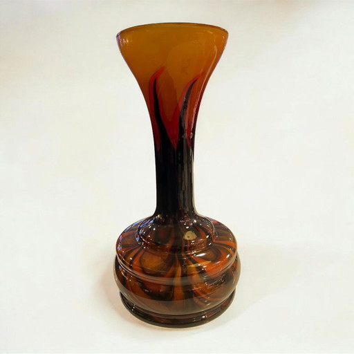 Seltene Vintage Opalglas Vase aus Italien | Orange-Braun | 70er Jahre | Große Mid-Century Vase