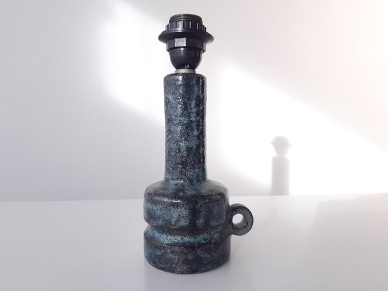 Image 1 of Blue turquoise ceramic lamp base with shades of black, vintage earthenware mcm lamp base