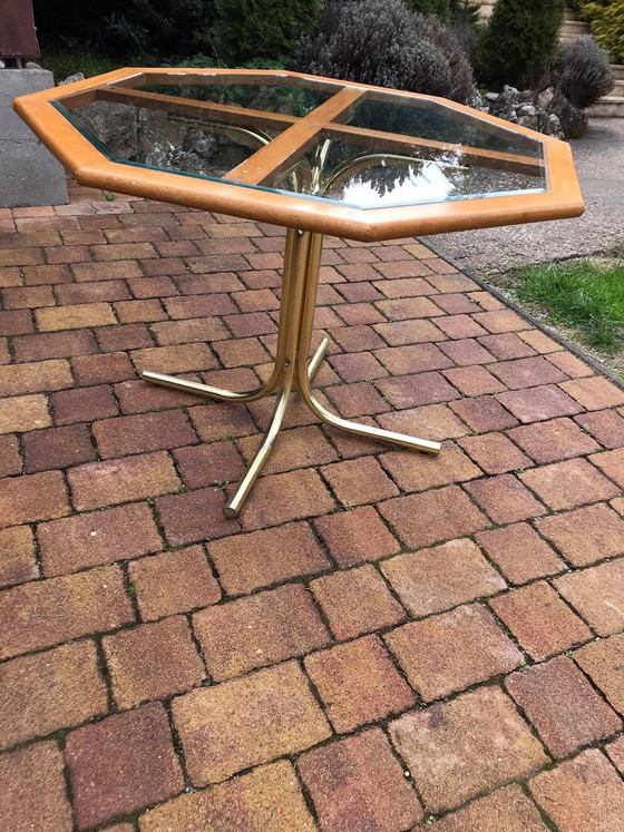 Octagonal Brass & Glass Dining Table – Hollywood Regency (photo 4 of 6)