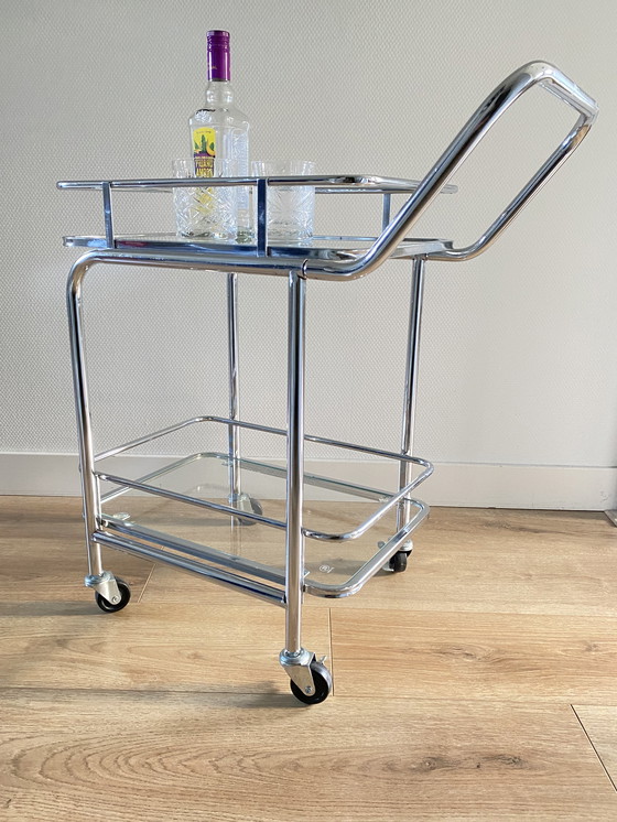 Image 1 of Small vintage trolley drinks cart serving trolley stainless steel / glass