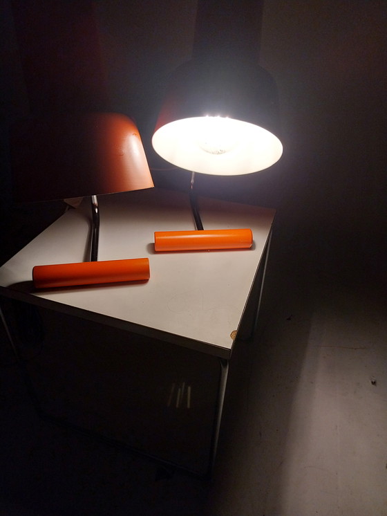 Image 1 of 1 x set oranje tafellampen Door Josef Hurka voor Napako 1970's  Tsjechoslowakije 
