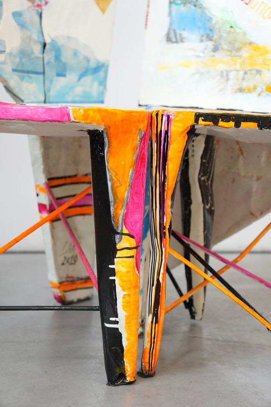 Image 1 of Paire de chaises modulaires sculpturales Guido Coletti (1995) - Collage peint à la main