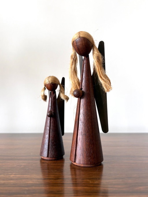 Angeli natalizi vintage in stile danese, in legno di teak, anni '60.