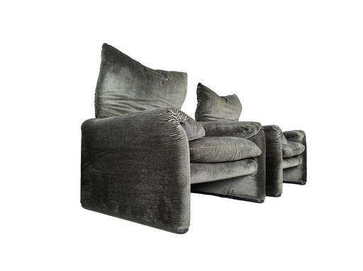 2x Cassina Maralunga armchair Vico Magistretti fabric green corduroy velvet