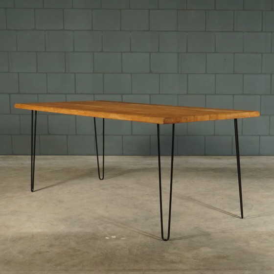 Image 1 of Vintage dining table – solid oak – hairpin legs