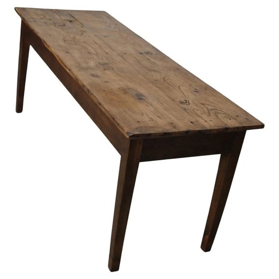 Image 1 of Antique French rustic farm table in light elm wood, 19th century