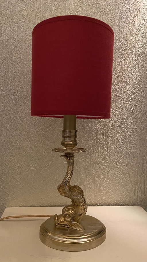 Lampe de table dauphin en bronze et laiton de style rococo