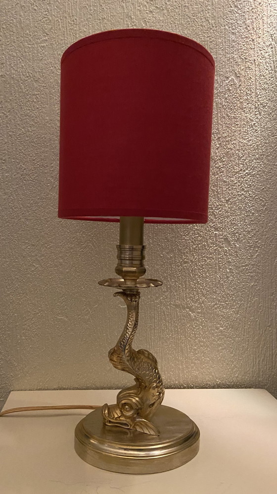 Image 1 of Lampe de table dauphin en bronze et laiton de style rococo
