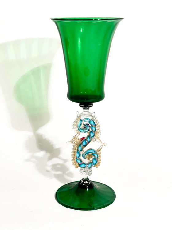 Calice in vetro di Murano soffiato anni '70 con decorazioni floreali, Oggetti decorativi (foto 7 di 10)