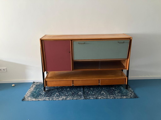 Vintage highboard / wall cabinet 1960s – teak – unique design – 160 cm