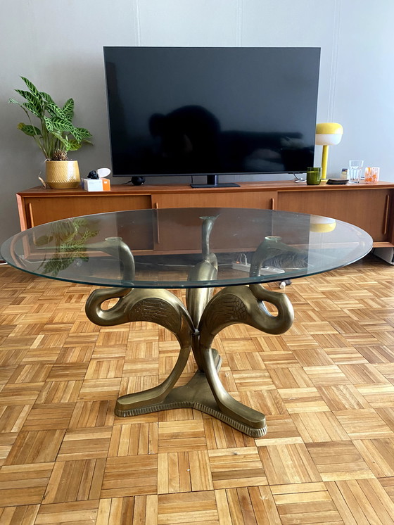 Image 1 of Tavolino da caffè vintage anni &#39;70 con gru in bronzo