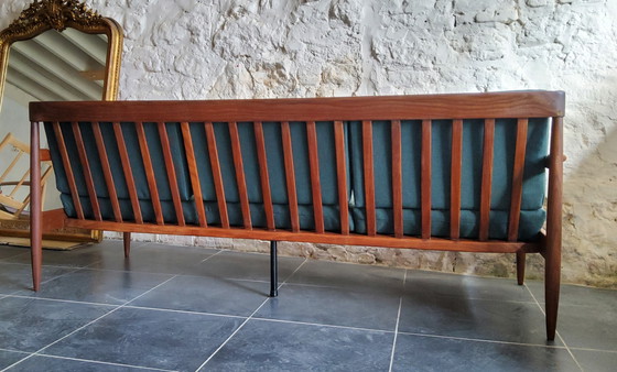Image 1 of Vintage Scandinavische 3-zitsbank van massief hout