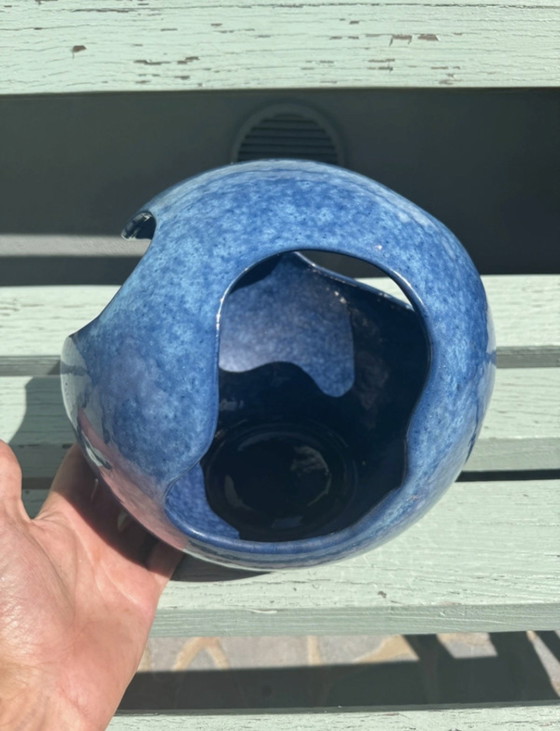 Vintage Blue Ceramic Sculpture Vase, 70s (photo 8 of 9)