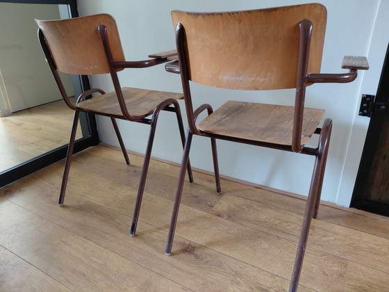 Image 1 of Vintage kantinestoelen met armleuningen buizenframe 