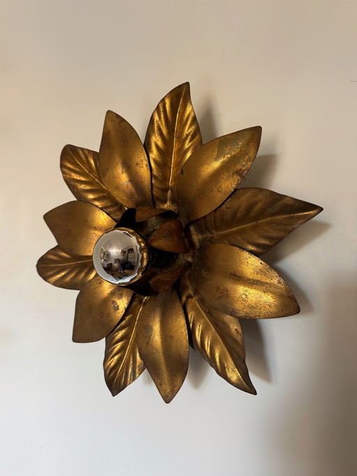 1970s gold flower wall sconce