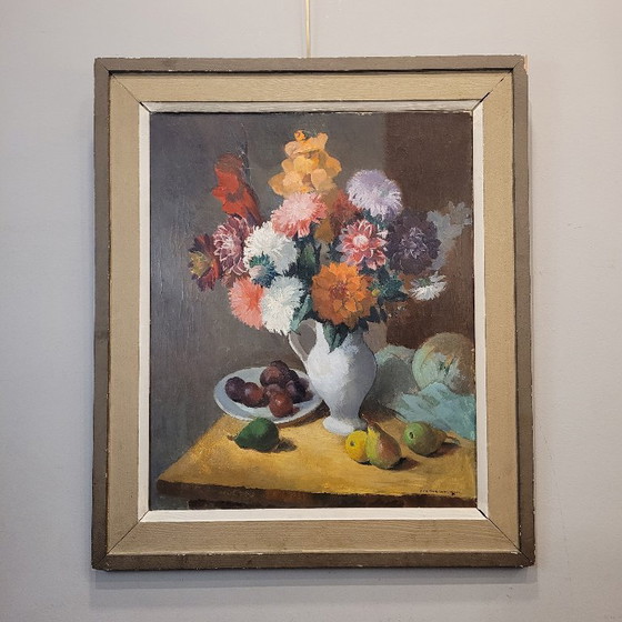 Image 1 of “Still Life with Flowers and Fruit” Pierre Wagner, early 20th century – France