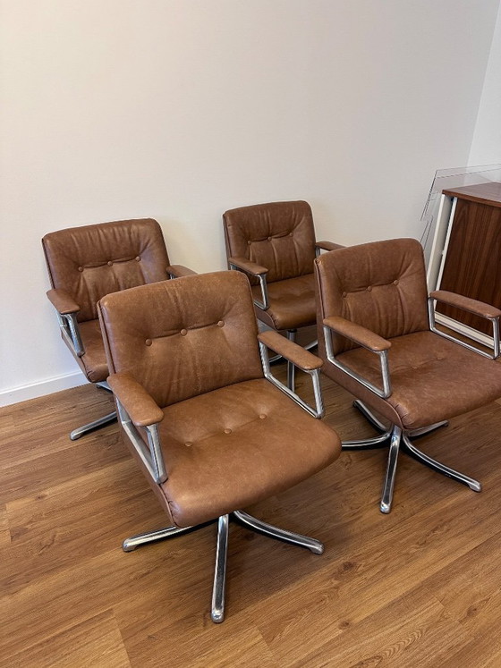Image 1 of 4er-Set Osvaldo Borsani P126 Stühle – Cognac-Leder