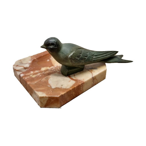 French Art Deco Marble Ashtray With Sparrow, Circa 1930s