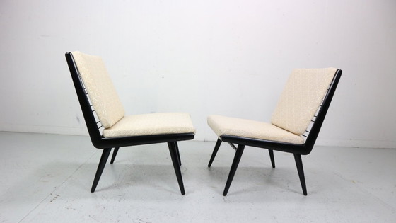 Image 1 of 2x 'Boomerang' H. Mitzlaff, E. Schmidt per Soloform, sedie a sdraio bouclé, 1953