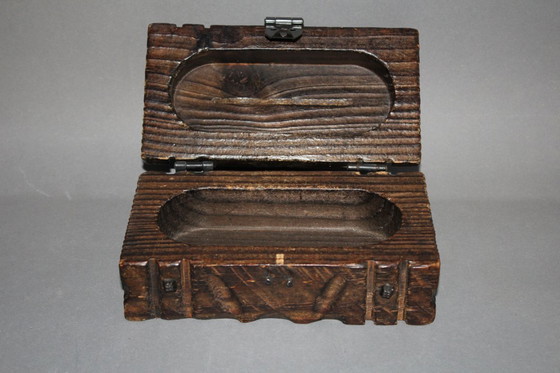 Image 1 of Wooden box, jewelry box, treasure chest, dark wood, rectangular, solid, hand-carved, vintage