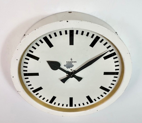 Image 1 of Large White Industrial Factory Wall Clock from Siemens, 1950s