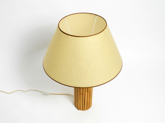Image 1 of Large beautiful 1970s Italian bamboo table lamp with large oiled paper shade