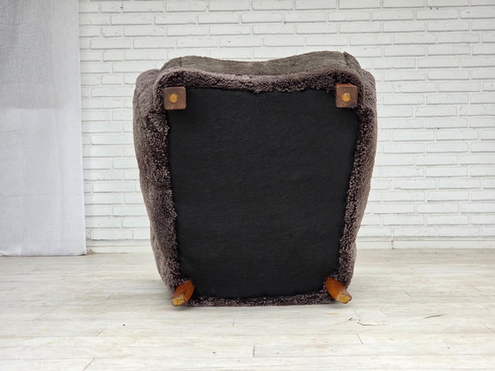1960s, Danish design, reupholstered armchair, genuine sheepskin., Other, Brown (photo 3 of 20)