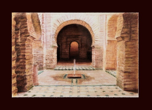 Drawing of the Alcazaba of Jerez. Alcazaba drawing. Jerez painting. Mozarabic architecture. New.