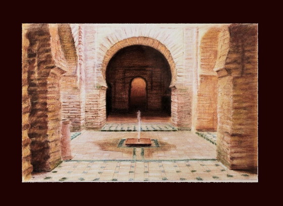 Image 1 of Drawing of the Alcazaba of Jerez. Alcazaba drawing. Jerez painting. Mozarabic architecture. New.