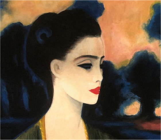 Image 1 of Art Deco Large Painting Portrait of a Woman Gouache 68x52 cm Signed C Janse