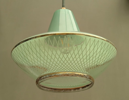 Franse Mintgroene hanglamp glas 60's