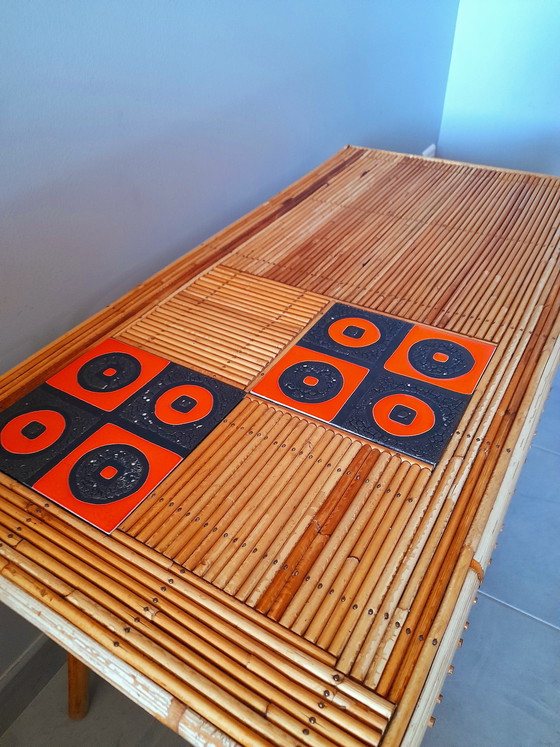 Image 1 of Audoux Minet/Capron Rattan-Couchtisch, 1950