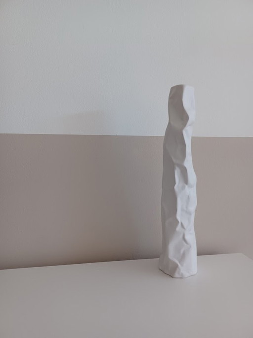 Sculptural Vase in Matte White Ceramic. Modern Pleated Design.