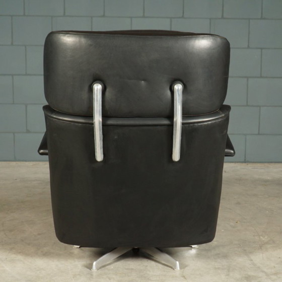 Image 1 of Poltrona girevole vintage in pelle nera, anni '70