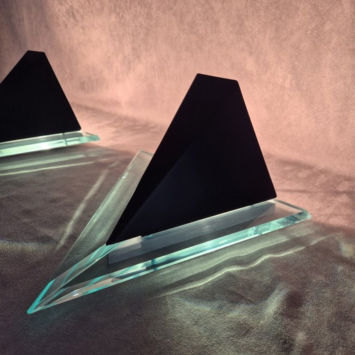 Postmodern Lucite Wall Lamps (80s/90s) — Sculptural Geometric Design, Ambient Uplight & Turquoise Glow, E27, Set of 2
