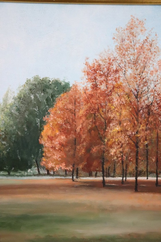 Image 1 of Autumn Landscape, Oil on Canvas Cardboard, Italy Late 20th century