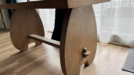 Image 1 of Panchina in legno massiccio di quercia lavorata a mano - stile rustico casalingo (89 x 44 x 50 cm)