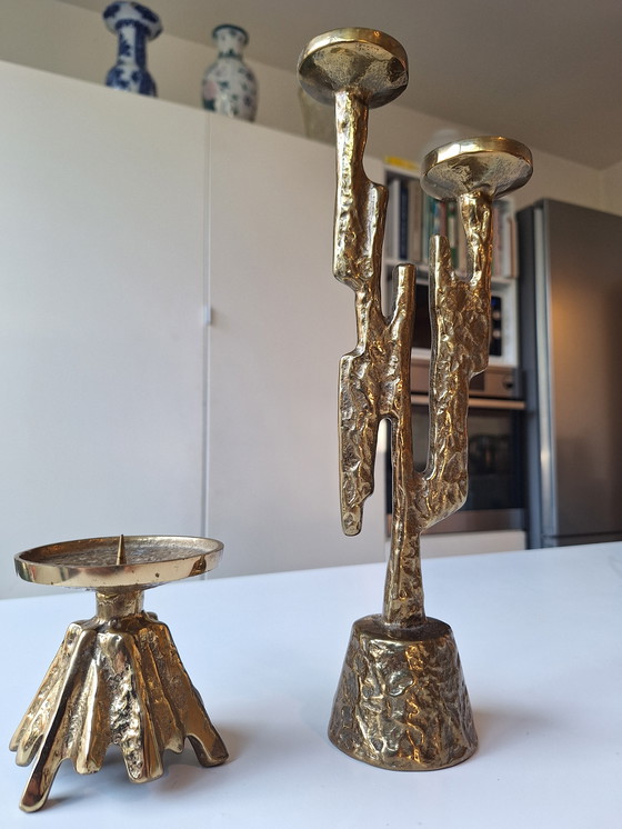Image 1 of Vintage Horst Dalbeck messing kandelaar – brutalistisch ontwerp