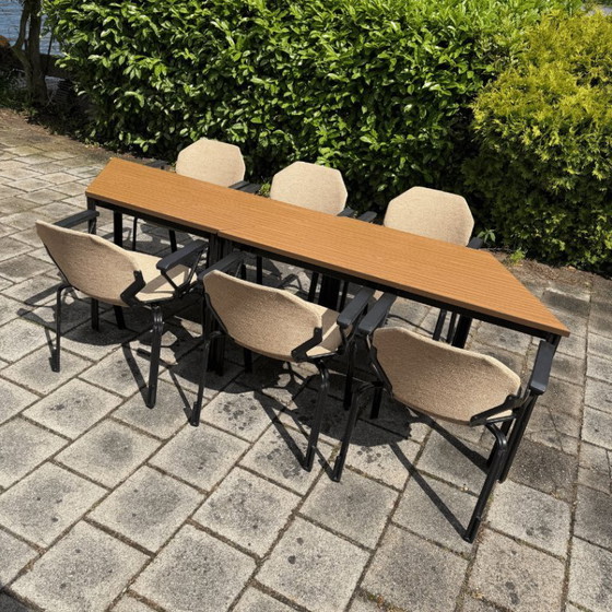 Image 1 of Set aus 6 Designstühlen (achteckig) + 2 Tischen - Fröscher, 1980er Jahre