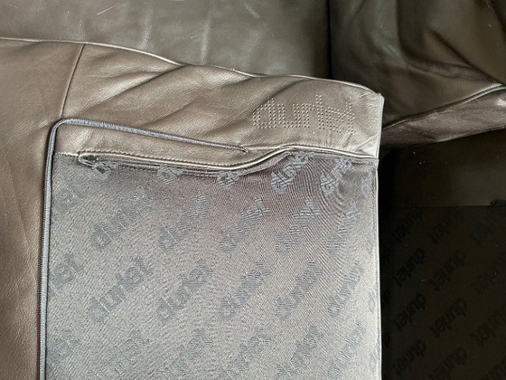 Image 1 of 1 x three-seater, 1 x two-seater + footstool, dark brown leather, by Durlet, salon Aspe leather Elite 8205.